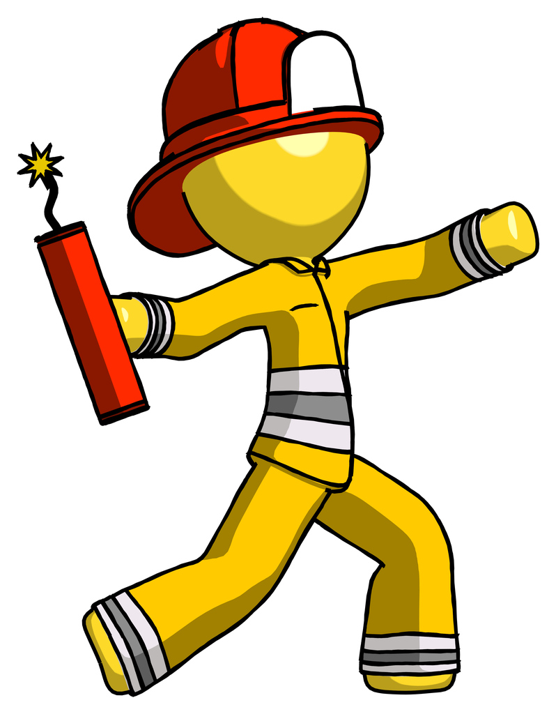 Yellow Firefighter Fireman Man throwing dynamite