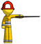 Yellow Firefighter Fireman Man standing with ninja sword katana pointing right