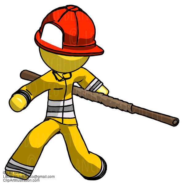 Yellow Firefighter Fireman Man Bo Staff Action Hero Kung Fu Pose #14245