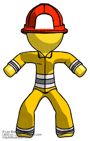 Yellow Firefighter Fireman Male Sumo Wrestling Power Pose #14253