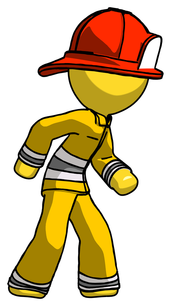Yellow Firefighter Fireman Man Suspense action pose facing right