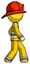 Yellow Firefighter Fireman man walking right side view