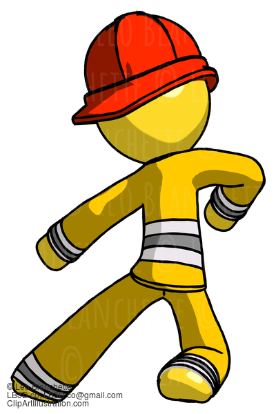 Yellow Firefighter Fireman Man Karate Defense Pose Left #14271