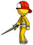Yellow Firefighter Fireman Man with sword walking confidently