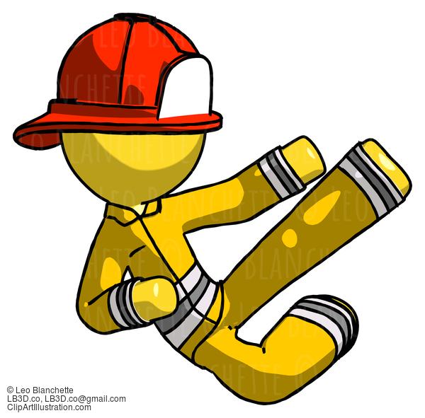 Yellow Firefighter Fireman Man Flying Ninja Kick Right #14281