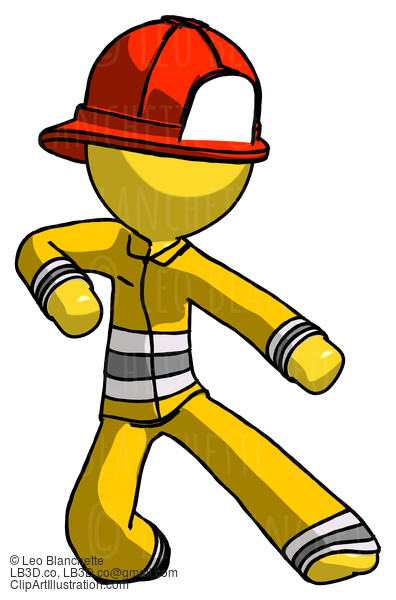 Yellow Firefighter Fireman Man Karate Defense Pose Right #14292