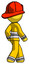 Yellow Firefighter Fireman man walking away direction right view