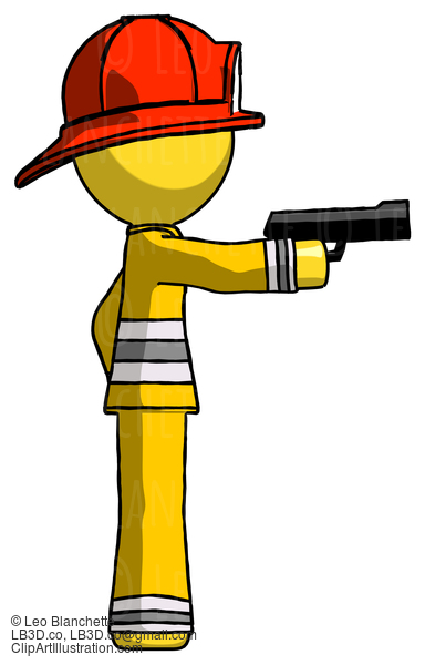 Yellow Firefighter Fireman Man Firing A Handgun #14300