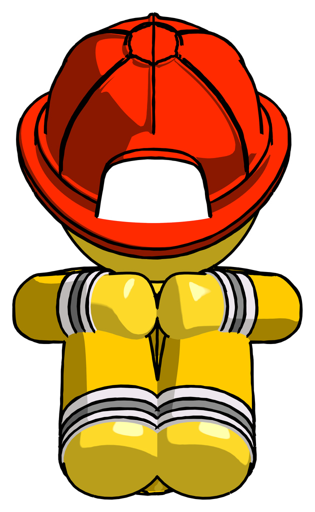 Yellow Firefighter Fireman Man Sitting with Head Down Facing Forward