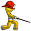 Yellow Firefighter Fireman Man with ninja sword katana slicing or striking something