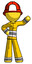 Yellow Firefighter Fireman Man Waving Left Arm with Hand on Hip