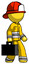 Yellow Firefighter Fireman Man Walking With Briefcase To The Right