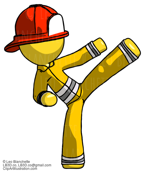 Yellow Firefighter Fireman Man Ninja Kick Right #14327