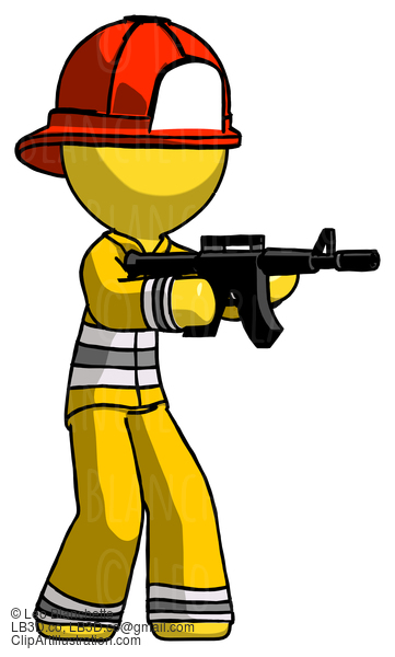 Yellow Firefighter Fireman Man Shooting Automatic Assault Weapon #14330