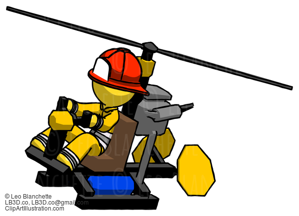 Yellow Firefighter Fireman Man Flying In Gyrocopter Front Side Angle Top View #14333