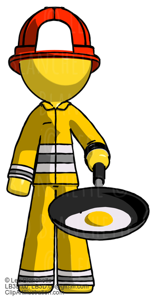 Yellow Firefighter Fireman Man Frying Egg In Pan Or Wok #14335