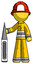 Yellow Firefighter Fireman Man Standing With Large Thermometer