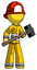 Yellow Firefighter Fireman Man with sledgehammer standing ready to work or defend