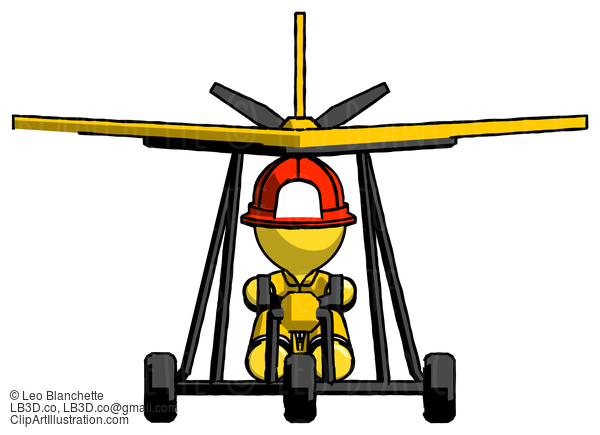 Yellow Firefighter Fireman Man In Ultralight Aircraft Front View #14339