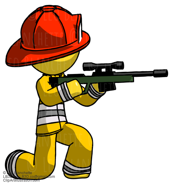 Yellow Firefighter Fireman Man Kneeling Shooting Sniper Rifle #14343