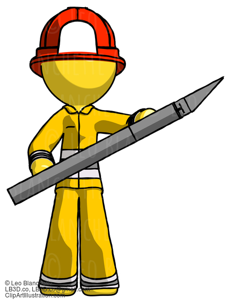 Yellow Firefighter Fireman Man Holding Large Scalpel #14350