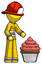 Yellow Firefighter Fireman Man with giant cupcake dessert