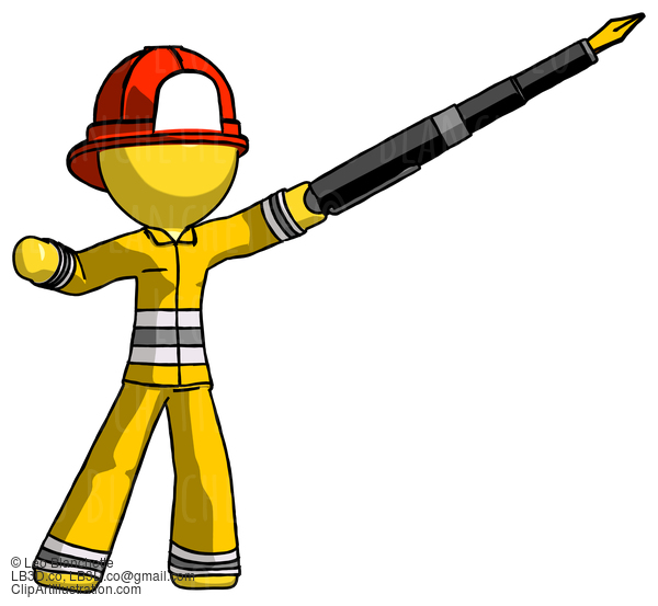 Yellow Firefighter Fireman Man Pen Is Mightier Than The Sword Calligraphy Pose #14357