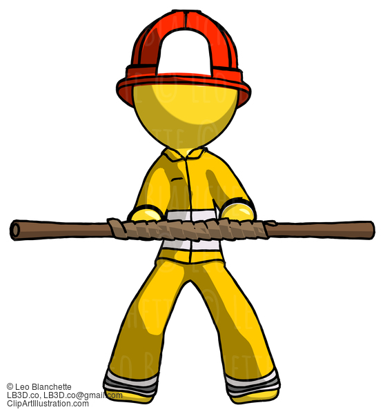 Yellow Firefighter Fireman Man Bo Staff Kung Fu Defense Pose #14363