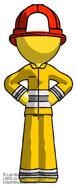 Yellow Firefighter Fireman Man Hands On Hips #14367