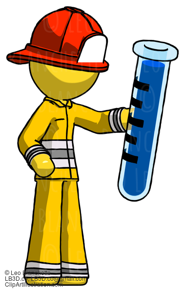 Yellow Firefighter Fireman Man Holding Large Test Tube #14368