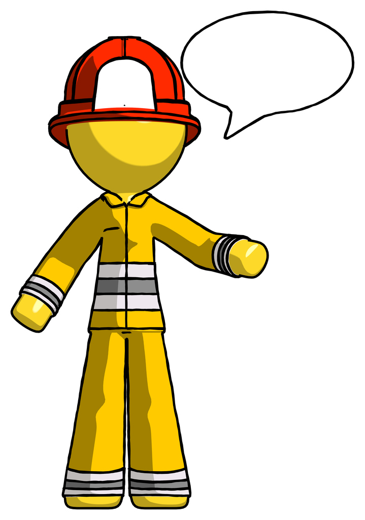Yellow Firefighter Fireman Man with word bubble talking chat icon