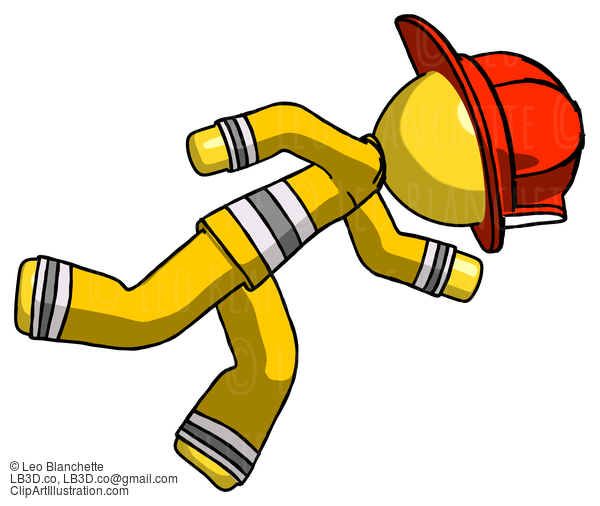 Yellow Firefighter Fireman Man Running While Falling Down #14376