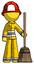 Yellow Firefighter Fireman Man standing with broom cleaning services