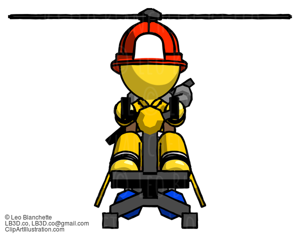 Yellow Firefighter Fireman Man Flying In Gyrocopter Front View #14381