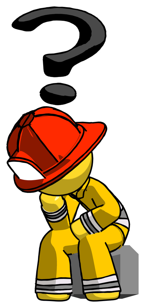 Yellow Firefighter Fireman Man Thinker Question Mark Concept