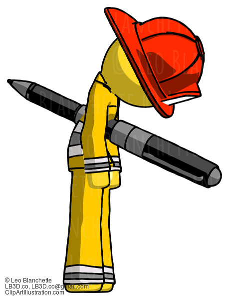 Yellow Firefighter Fireman Man Impaled Through Chest With Giant Pen #14393