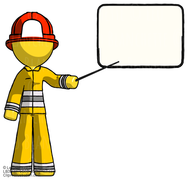 Yellow Firefighter Fireman Man Giving Presentation In Front Of Dry-Erase Board #14394