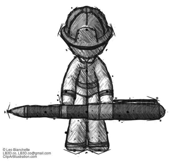 Sketch Firefighter Fireman Man Weightlifting A Giant Pen #7382
