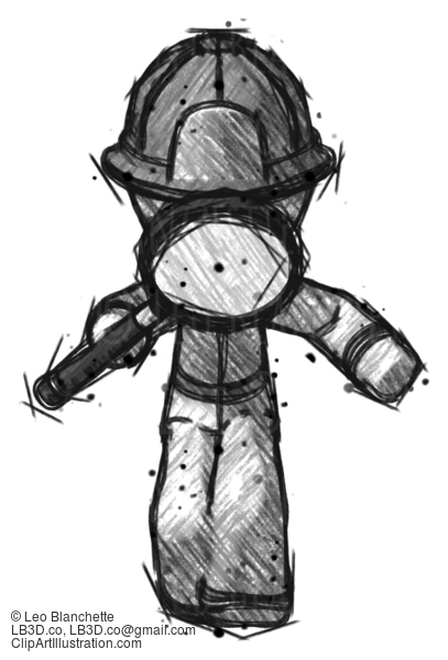 Sketch Firefighter Fireman Man Looking Down Through Magnifying Glass #7384