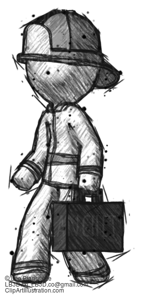 Sketch Firefighter Fireman Man Walking With Briefcase To The Left #7385
