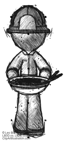 Sketch Firefighter Fireman Man Serving Or Presenting Noodles #7397