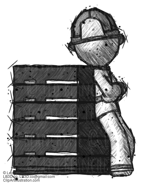 Sketch Firefighter Fireman Man Resting Against Server Rack Viewed At Angle #7402