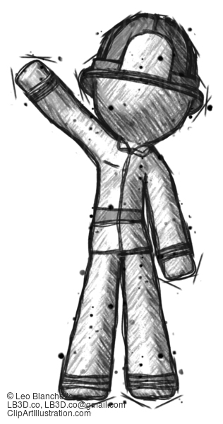 Sketch Firefighter Fireman Man Waving Emphatically With Right Arm #7421