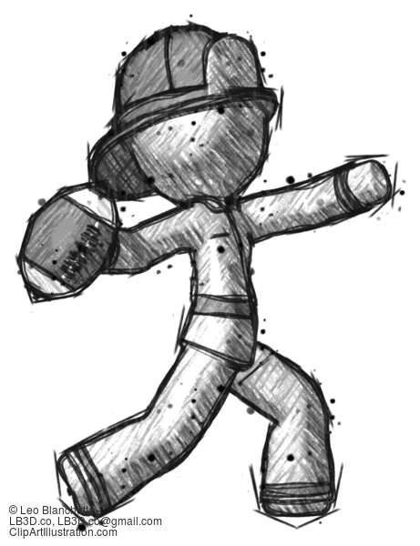 Sketch Firefighter Fireman Man Throwing Football #7443