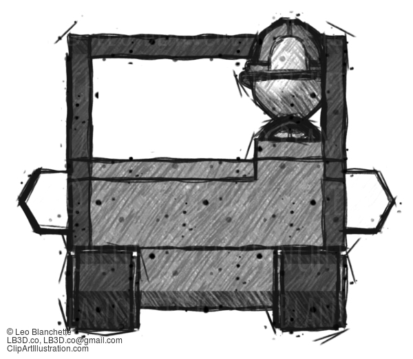 Sketch Firefighter Fireman Man Driving Amphibious Tracked Vehicle Front View #7460