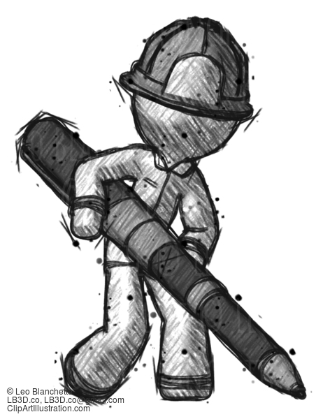 Sketch Firefighter Fireman Man Writing With A Really Big Pen #7469