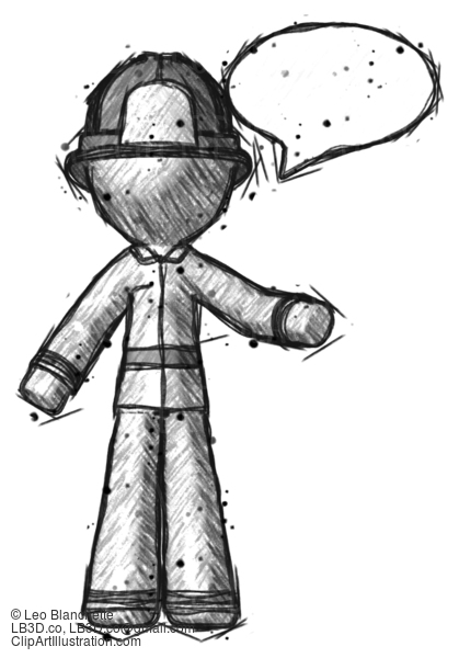 Sketch Firefighter Fireman Man With Word Bubble Talking Chat Icon #7517