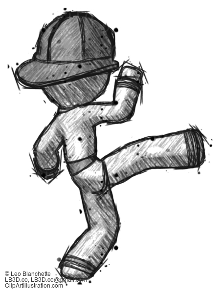 Sketch Firefighter Fireman Man Kick Pose #7529