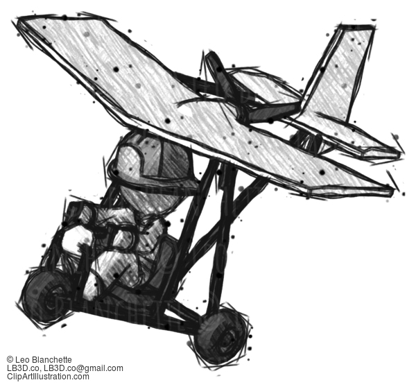 Sketch Firefighter Fireman Man In Ultralight Aircraft Top Side View #7542