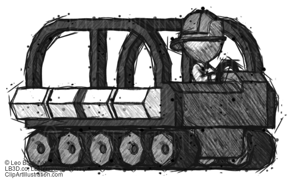 Sketch Firefighter Fireman Man Driving Amphibious Tracked Vehicle Side Angle View #7549